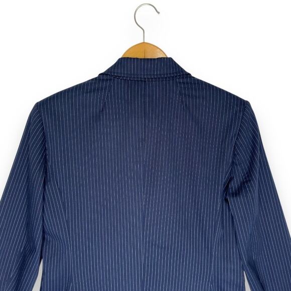 Tommy Hilfiger Women's Pinstripe Blazer 8 Navy Cotton Blend Classic Two Button - Picture 4 of 9